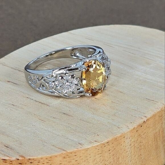 Natural Round Citrine 925 Sterling Silver Jewelry Ring Size 6 - Picture 8 of 9
